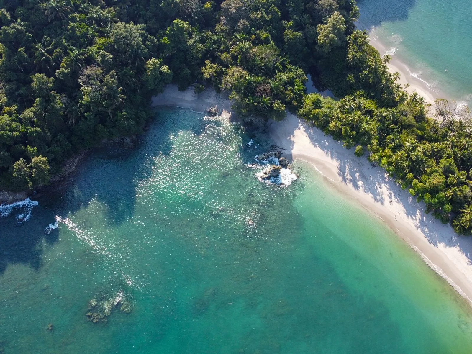 Vista aérea de la playa Manuel Antonio rodeada de bosque
